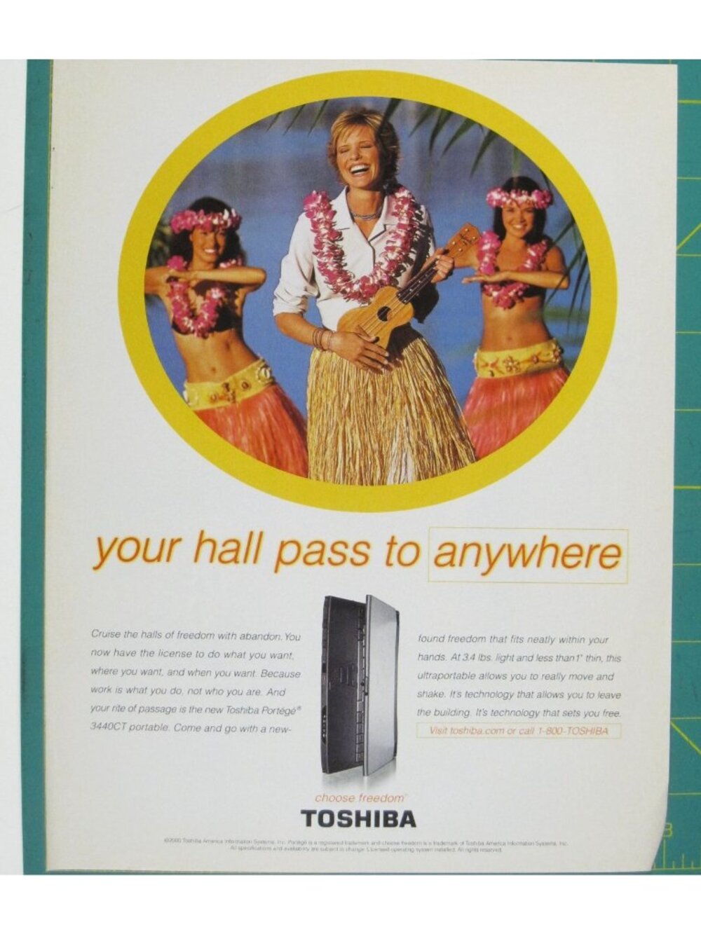 Print Ad Toshiba Portégé 3440CT Your Hall Pass 2000s Hawaii Hulu Dancers Travel